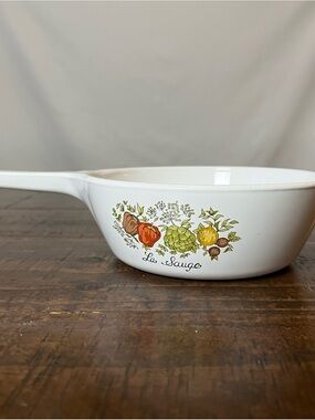 Vintage La Saige White Ceramic Saucepan with Fruit Motif- No Lid